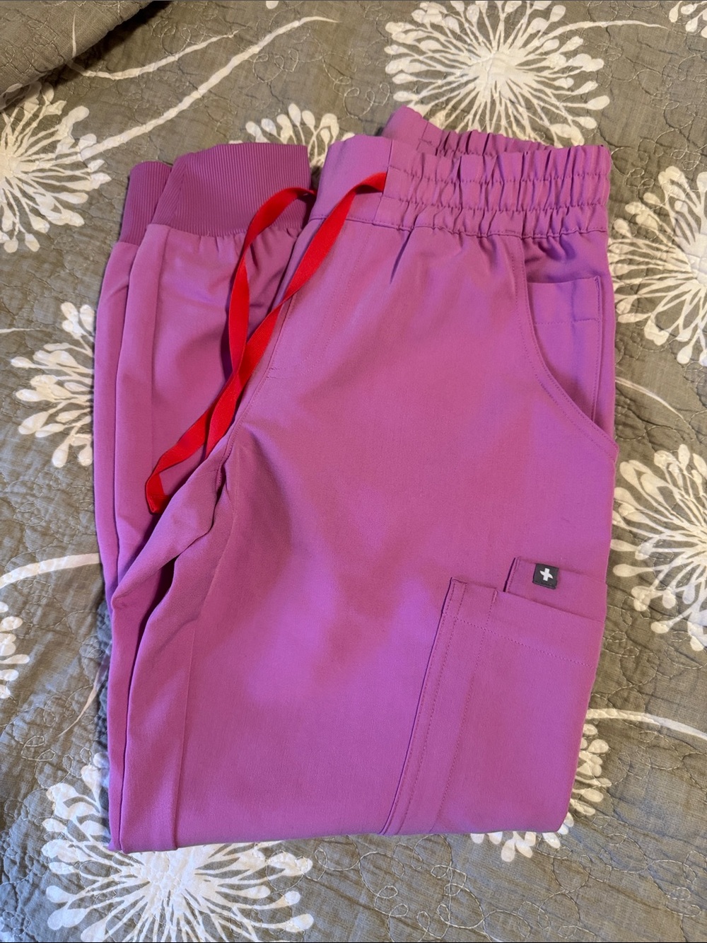 FIGS Women’s Magenta Jogger Scrub Pants with Red Drawstring